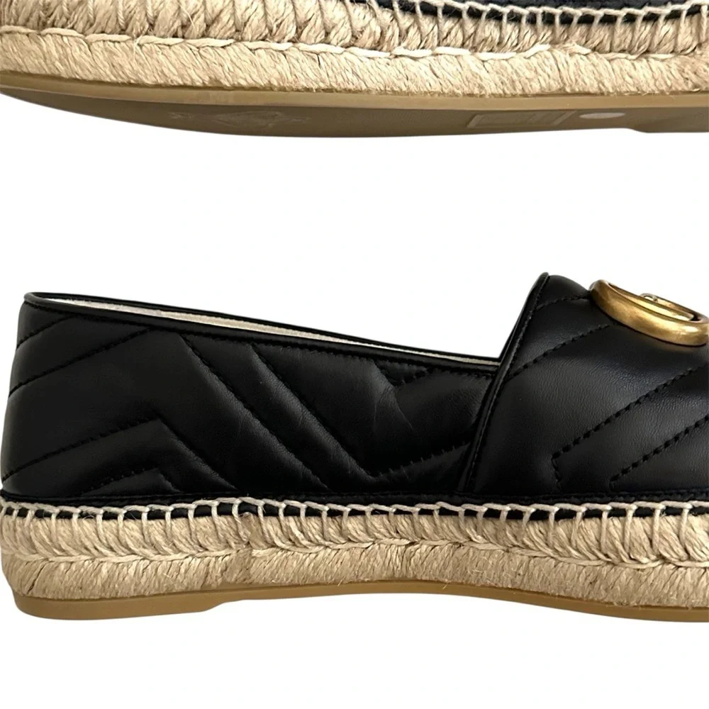 Gucci Nappa Quilted Charlotte GG Marmont Espadrilles in Black 37.5 | US 7.5